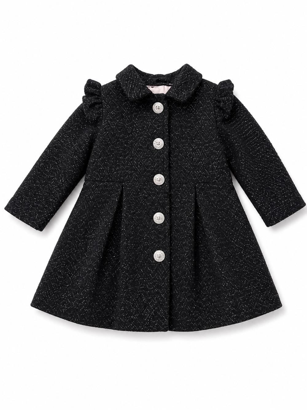 Cherokee Black Tweed Girls' Dress Coat with Sparkle Buttons